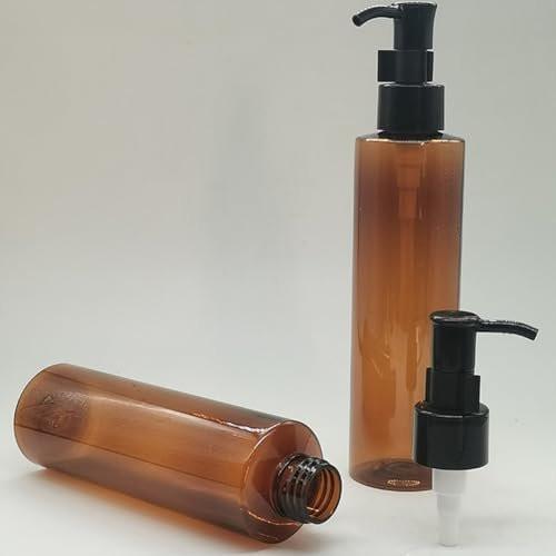 2er-Pack 200ml/6,7oz Amber Kunststoff-Pumpflaschen, Nachfüllbare Auslaufsichere Lotion-Dispenser mit Schwarzer Verriegelungspumpe, Leere Flaschen für Shampoo, Make-up-Entferner, Ätherische Öle & Toilettenartikel