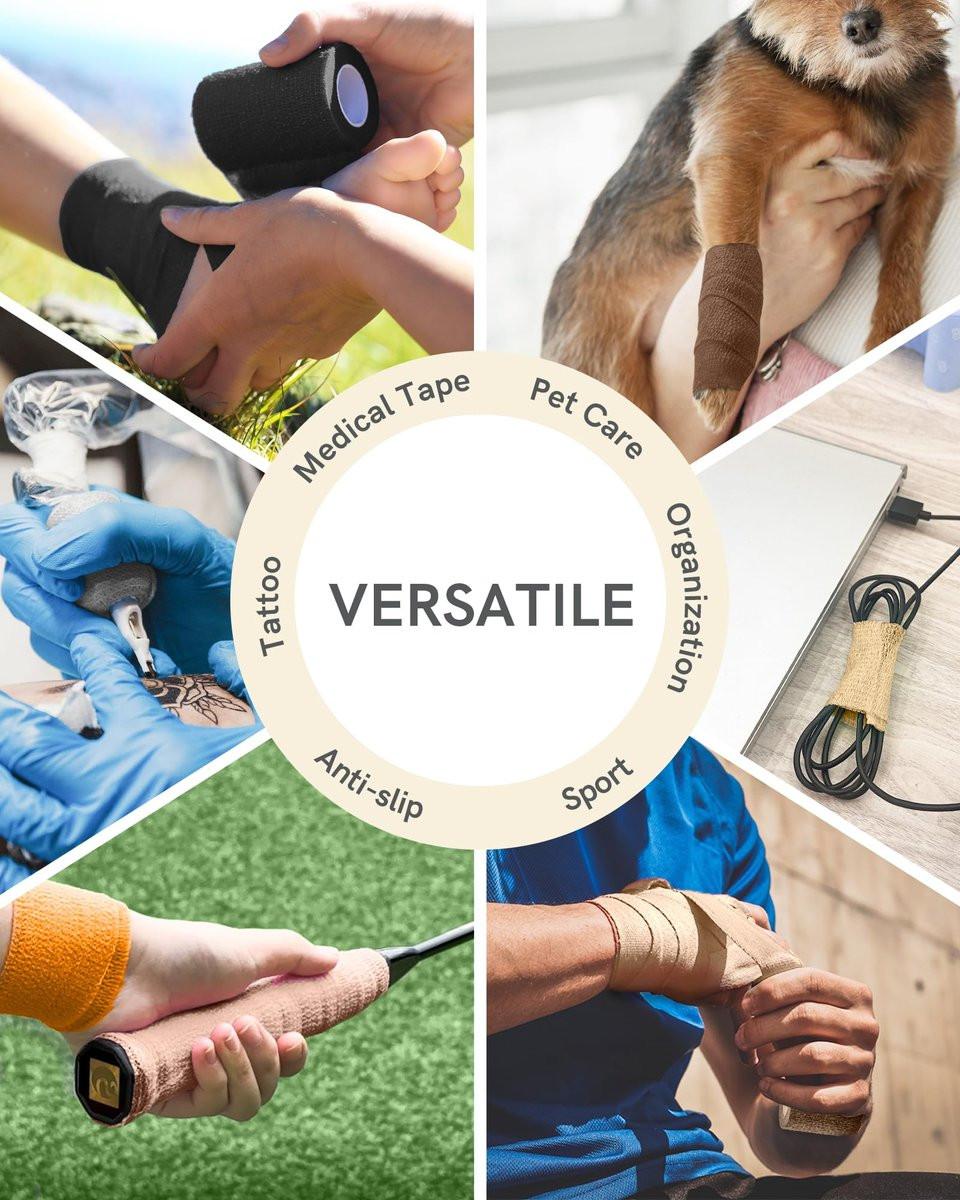 FriCARE Selbstklebender Verbandswickel, medizinisches Tape für Erste-Hilfe-Set, Kohäsivbinden für Wunden, Sport, Tierarzt, 2 Zoll x 5 Yards, 6 Rollen, Classic