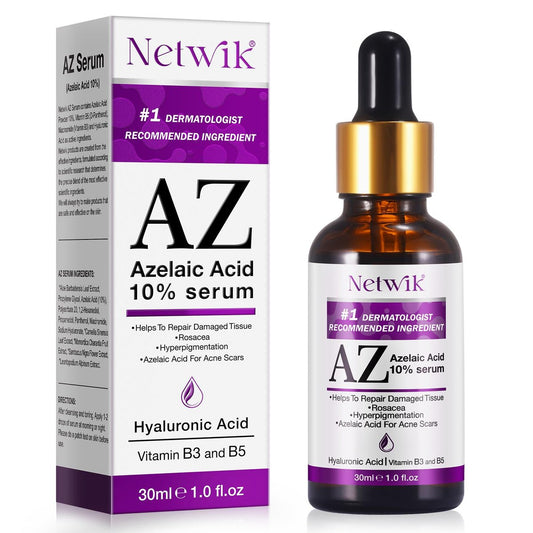 Azelainsäure Serum 10% – Akne Behandlung, Rosacea Hilfe, Rötungen lindern, Hautstrahlung mit Niacinamid, Vitamin B3, B5 und Hyaluronsäure, 30 ml
