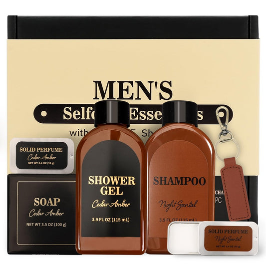 Self Care Geschenkset für Männer, Bade- und Körperspa-Geschenkkorb, Body & Earth Herren Cedar und Santal Duft-Badeset, Vatertagsgeschenk