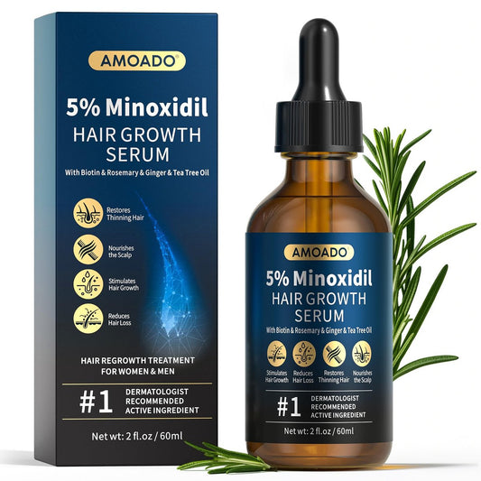 AMOADO 5% Minoxidil Haarwuchs Serum für Männer und Frauen mit Rosmarin & Biotin – 60 ml
