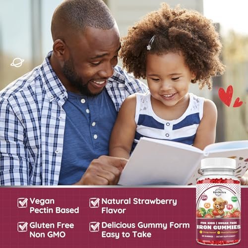 Eisen-Gummibärchen für Kinder mit Calcium, Zink – Multivitamin mit Eisen, Immununterstützung, Blutbildung & Energie – Vegan, 60 Stück