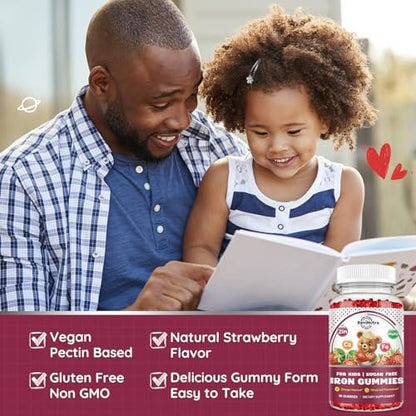Eisen-Gummibärchen für Kinder mit Calcium, Zink – Multivitamin mit Eisen, Immununterstützung, Blutbildung & Energie – Vegan, 60 Stück