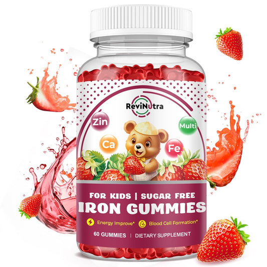 Eisen-Gummibärchen für Kinder mit Calcium, Zink – Multivitamin mit Eisen, Immununterstützung, Blutbildung & Energie – Vegan, 60 Stück