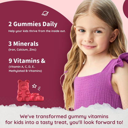 Eisen-Gummibärchen für Kinder mit Calcium, Zink – Multivitamin mit Eisen, Immununterstützung, Blutbildung & Energie – Vegan, 60 Stück