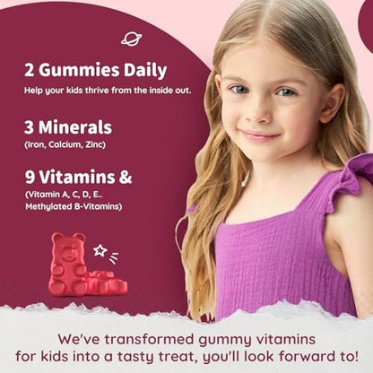 Eisen-Gummibärchen für Kinder mit Calcium, Zink – Multivitamin mit Eisen, Immununterstützung, Blutbildung & Energie – Vegan, 60 Stück