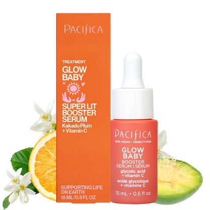 Pacifica Glow Baby Booster Mini Gesichtsserum mit Vitamin C und Glykolsäure für stumpfe Haut, aufhellend, duftfrei, vegan & tierversuchsfrei, 15 ml