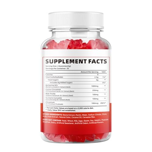 MEENCCD Berberine Gummis mit Ceylon-Zimt, Berberin HCL Nahrungsergänzung für Immununterstützung, Zuckerfrei, Vegan, Erdbeergeschmack, 60 Stück