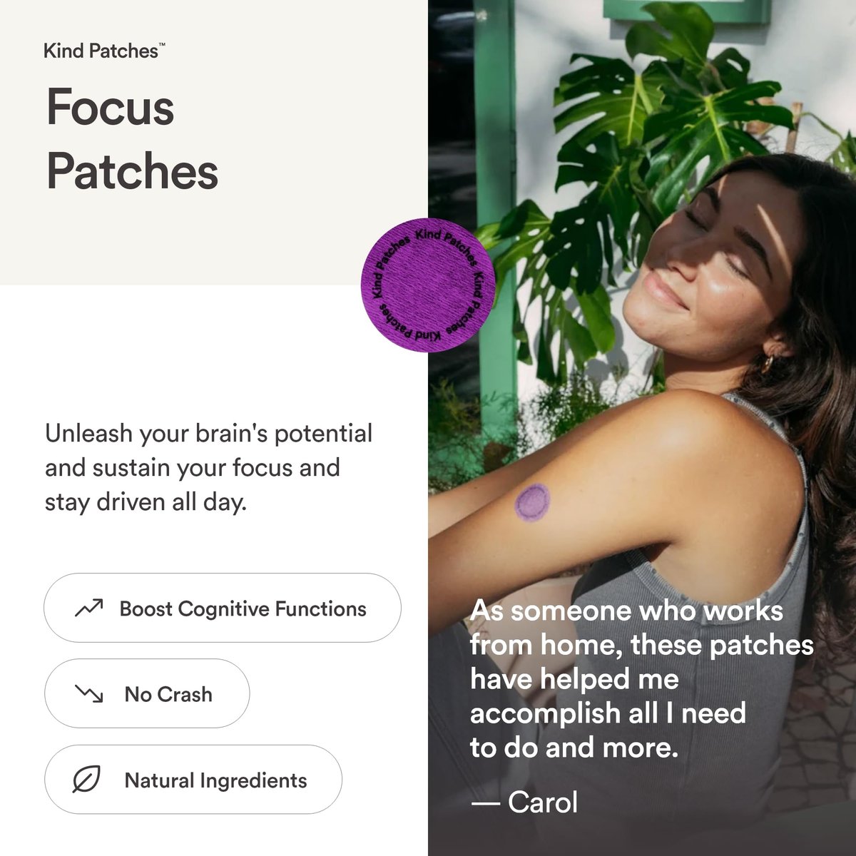Kind Patches Focus Patches – Mentale Klarheit & kognitive Leistungsfähigkeit – Steigern Sie Ihre Produktivität mit Omega 3, Löwenmähne, L-Theanin, Ginseng – 30 Stück