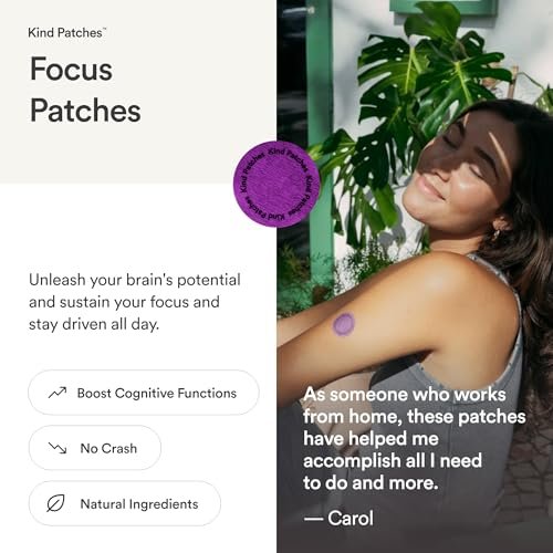 Kind Patches Focus Patches – Mentale Klarheit & kognitive Leistungsfähigkeit – Steigern Sie Ihre Produktivität mit Omega 3, Löwenmähne, L-Theanin, Ginseng – 30 Stück