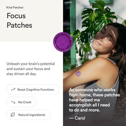 Kind Patches Focus Patches – Mentale Klarheit & kognitive Leistungsfähigkeit – Steigern Sie Ihre Produktivität mit Omega 3, Löwenmähne, L-Theanin, Ginseng – 30 Stück