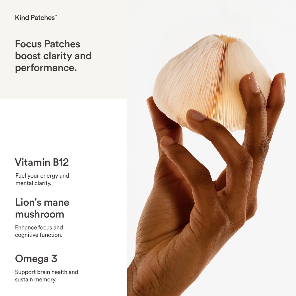 Kind Patches Focus Patches – Mentale Klarheit & kognitive Leistungsfähigkeit – Steigern Sie Ihre Produktivität mit Omega 3, Löwenmähne, L-Theanin, Ginseng – 30 Stück