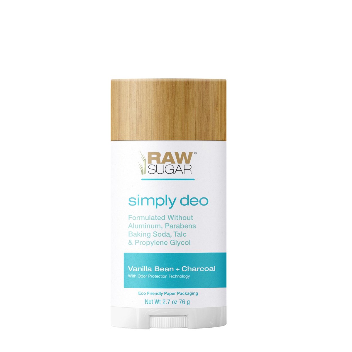 RAW SUGAR Deodorant Stick Simply Deo – Vanilla Bean + Charcoal, 2,7 Unzen – Ohne Aluminium, Backpulver, Talk & Parabene – Für Frauen & Männer