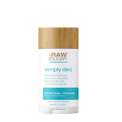 RAW SUGAR Deodorant Stick Simply Deo – Vanilla Bean + Charcoal, 2,7 Unzen – Ohne Aluminium, Backpulver, Talk & Parabene – Für Frauen & Männer