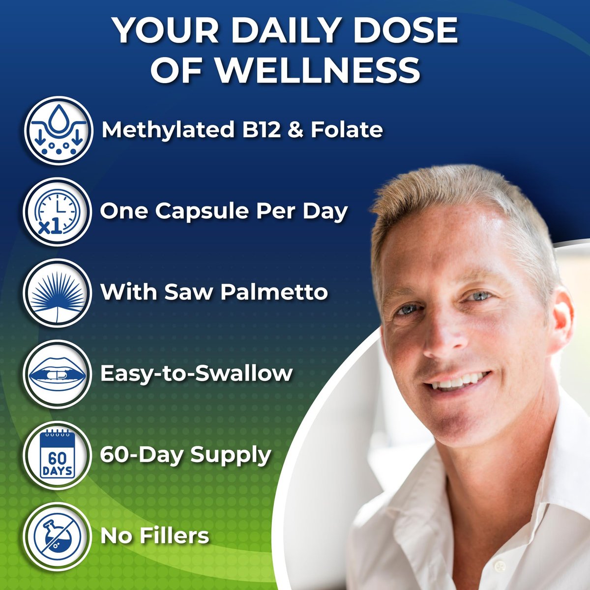 Men's Daily Multivitamin 50 Plus - Vegane methylierte Multivitamine für Männer ab 50 - Sägepalme, Biotin, Bio-Superfoods, Lutein - Unterstützung für Augen, Energie, Darm, Gesundheit - Leicht zu schluckende Kapseln