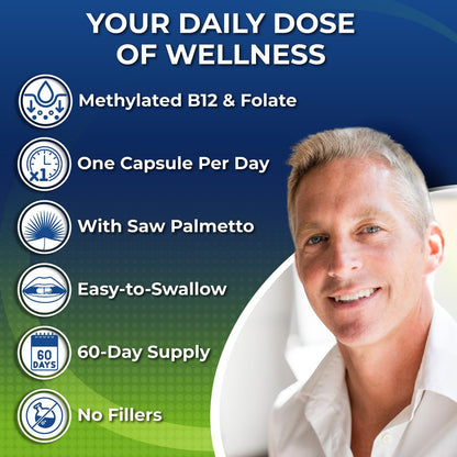 Men's Daily Multivitamin 50 Plus - Vegane methylierte Multivitamine für Männer ab 50 - Sägepalme, Biotin, Bio-Superfoods, Lutein - Unterstützung für Augen, Energie, Darm, Gesundheit - Leicht zu schluckende Kapseln
