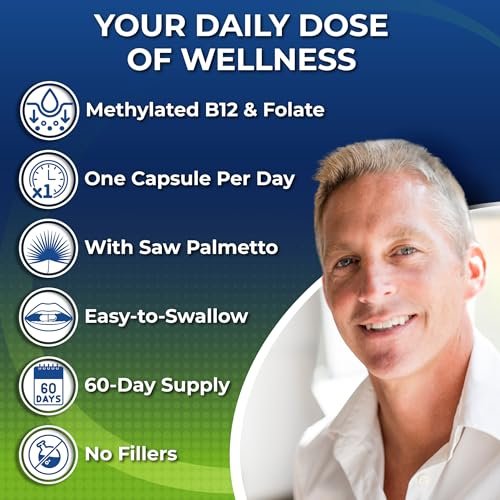Men's Daily Multivitamin 50 Plus - Vegane methylierte Multivitamine für Männer ab 50 - Sägepalme, Biotin, Bio-Superfoods, Lutein - Unterstützung für Augen, Energie, Darm, Gesundheit - Leicht zu schluckende Kapseln