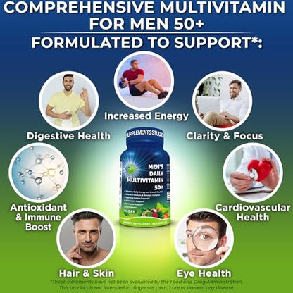 Men's Daily Multivitamin 50 Plus - Vegane methylierte Multivitamine für Männer ab 50 - Sägepalme, Biotin, Bio-Superfoods, Lutein - Unterstützung für Augen, Energie, Darm, Gesundheit - Leicht zu schluckende Kapseln