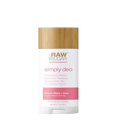 RAW SUGAR Deodorant Stick, Simply Deo - Ganzkörper-Deodorant für Frauen & Männer, ohne Aluminium, Backpulver, Talkum & Parabene, Duft Beach Rose + Aloe, 2,7 oz (1er-Pack)