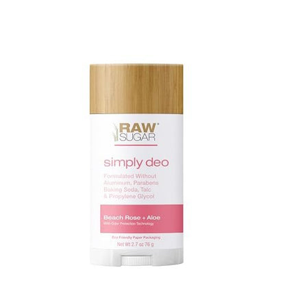 RAW SUGAR Deodorant Stick, Simply Deo - Ganzkörper-Deodorant für Frauen & Männer, ohne Aluminium, Backpulver, Talkum & Parabene, Duft Beach Rose + Aloe, 2,7 oz (1er-Pack)