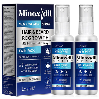 Lavtek 5% Minoxidil Spray für Männer und Frauen – 2er-Pack, Haarnachwuchsbehandlung
