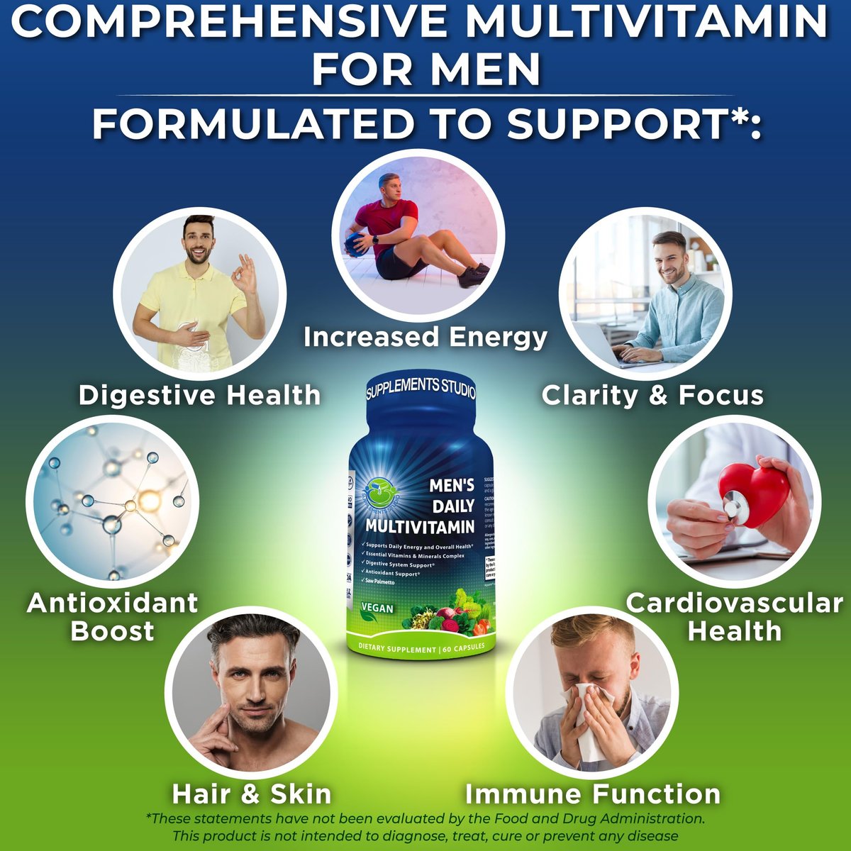 Tägliches Multivitamin für Männer – Veganes, methyliertes Multivitamin mit Sägepalme, Biotin, Bio-Superfoods, Probiotika & Enzymen – Unterstützung für Energie, Darm & optimale Gesundheit – Leicht zu schluckende Kapseln