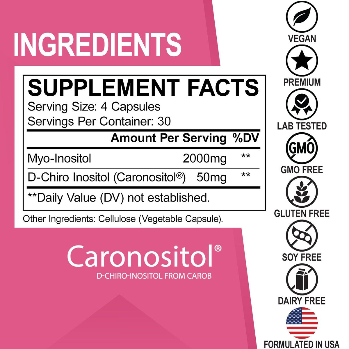 Myo-Inositol & D-Chiro Inositol Kapseln - 40:1 Verhältnis Inositol Supplement für Frauen 2050mg mit Vitamin B8 - Natürliche Nahrungsergänzung für Frauenunterstützung & Frauengesundheit 120 Kapseln