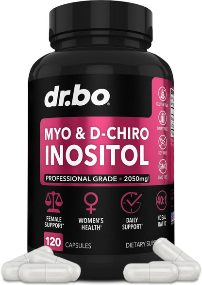 Myo-Inositol & D-Chiro Inositol Kapseln - 40:1 Verhältnis Inositol Supplement für Frauen 2050mg mit Vitamin B8 - Natürliche Nahrungsergänzung für Frauenunterstützung & Frauengesundheit 120 Kapseln