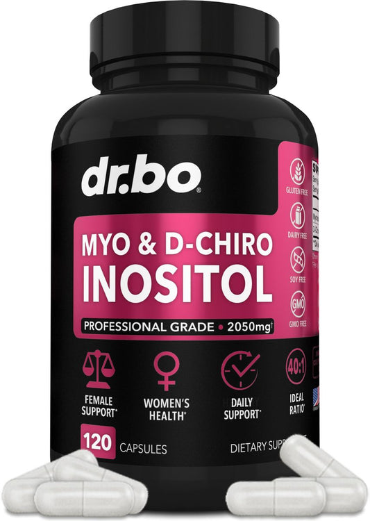 Myo-Inositol & D-Chiro Inositol Kapseln - 40:1 Verhältnis Inositol Supplement für Frauen 2050mg mit Vitamin B8 - Natürliche Nahrungsergänzung für Frauenunterstützung & Frauengesundheit 120 Kapseln