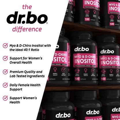 Myo-Inositol & D-Chiro Inositol Kapseln - 40:1 Verhältnis Inositol Supplement für Frauen 2050mg mit Vitamin B8 - Natürliche Nahrungsergänzung für Frauenunterstützung & Frauengesundheit 120 Kapseln