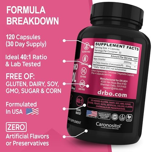 Myo-Inositol & D-Chiro Inositol Kapseln - 40:1 Verhältnis Inositol Supplement für Frauen 2050mg mit Vitamin B8 - Natürliche Nahrungsergänzung für Frauenunterstützung & Frauengesundheit 120 Kapseln