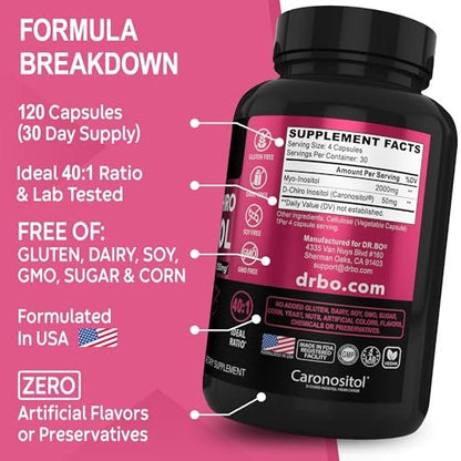 Myo-Inositol & D-Chiro Inositol Kapseln - 40:1 Verhältnis Inositol Supplement für Frauen 2050mg mit Vitamin B8 - Natürliche Nahrungsergänzung für Frauenunterstützung & Frauengesundheit 120 Kapseln