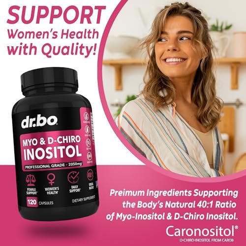 Myo-Inositol & D-Chiro Inositol Kapseln - 40:1 Verhältnis Inositol Supplement für Frauen 2050mg mit Vitamin B8 - Natürliche Nahrungsergänzung für Frauenunterstützung & Frauengesundheit 120 Kapseln
