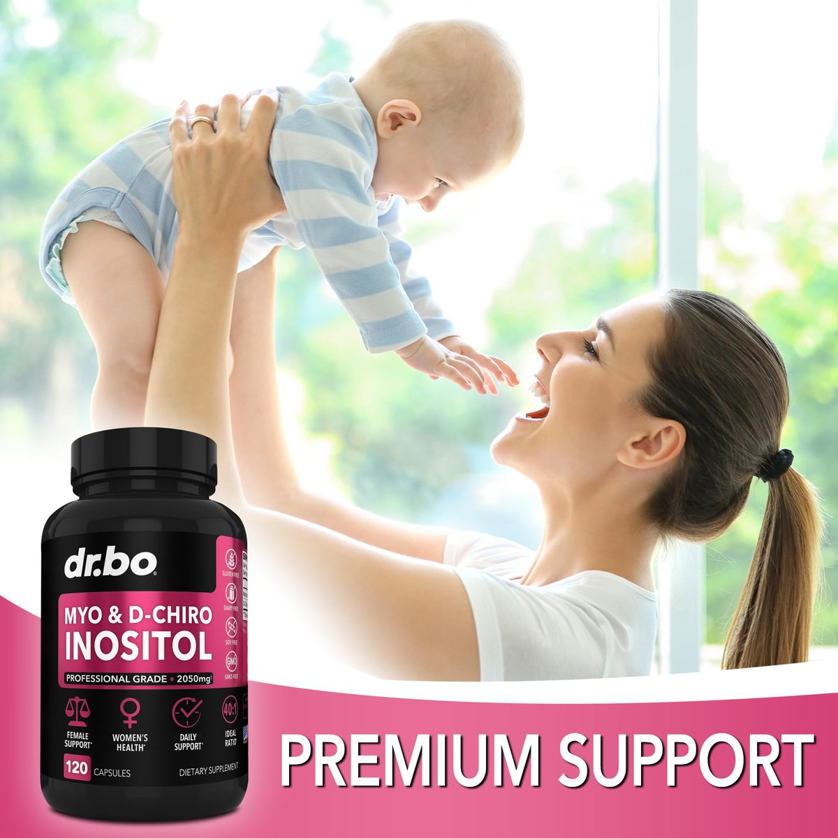 Myo-Inositol & D-Chiro Inositol Kapseln - 40:1 Verhältnis Inositol Supplement für Frauen 2050mg mit Vitamin B8 - Natürliche Nahrungsergänzung für Frauenunterstützung & Frauengesundheit 120 Kapseln