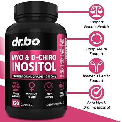 Myo-Inositol & D-Chiro Inositol Kapseln - 40:1 Verhältnis Inositol Supplement für Frauen 2050mg mit Vitamin B8 - Natürliche Nahrungsergänzung für Frauenunterstützung & Frauengesundheit 120 Kapseln