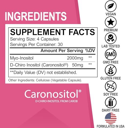 Myo-Inositol & D-Chiro Inositol Kapseln - 40:1 Verhältnis Inositol Supplement für Frauen 2050mg mit Vitamin B8 - Natürliche Nahrungsergänzung für Frauenunterstützung & Frauengesundheit 120 Kapseln