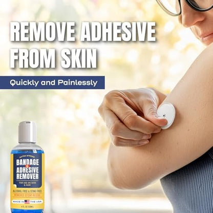Sting-Free Adhesive Remover - 4 oz Sanfter & Schmerzfreier Pflasterentferner für empfindliche Haut, Sporttape, Dialysezugänge, kontinuierliche Blutzuckermessung und Stomaversorgung