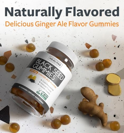 Schwarzkümmelöl Gummibärchen mit natürlichem Ingwer-Ale-Geschmack – 500 mg pro 2er-Portion, nicht-GVO, vegan