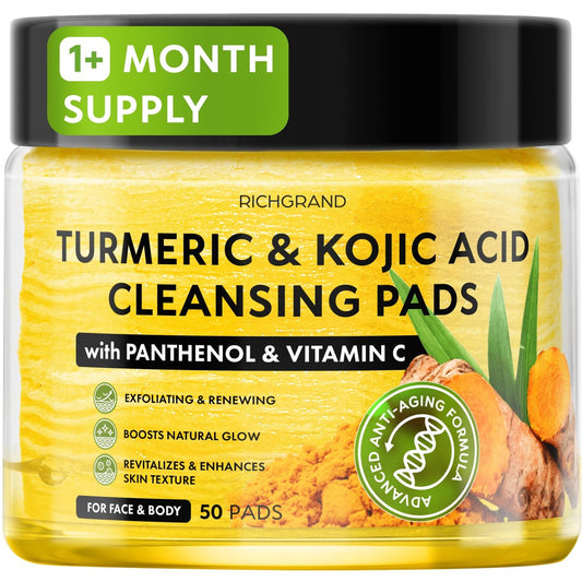 Turmeric Kojic Acid Reinigungspads für das Gesicht - Peeling Schwämme mit Vitamin C & Zitrone - Schäumende Gesichtsreinigung für strahlende Haut & ungleichmäßigen Teint - Sanftes tägliches Peeling