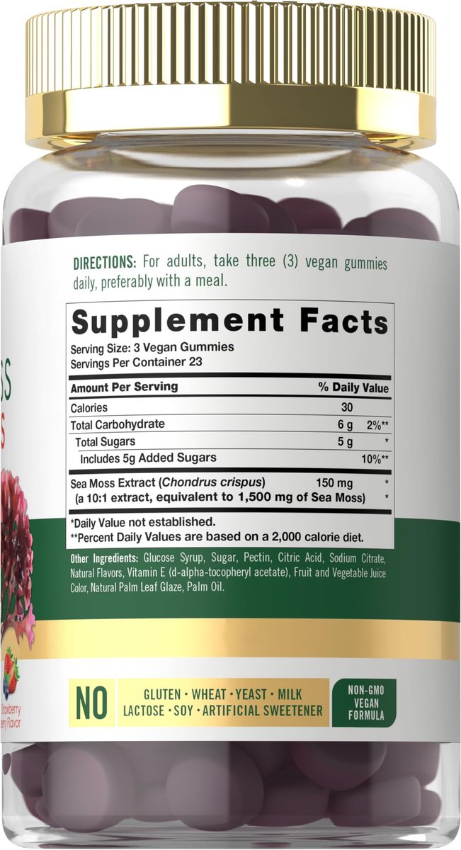 Carlyle Sea Moss Gummies – 70 Stück | Erdbeer-Blaubeer-Geschmack | Vegan, Non-GMO, Glutenfrei