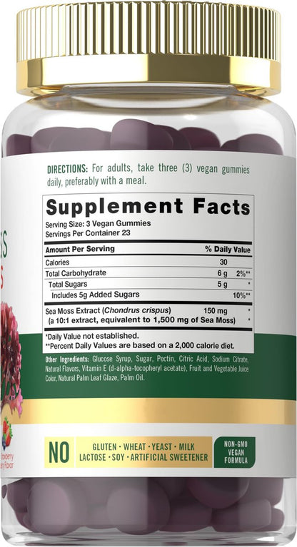 Carlyle Sea Moss Gummies – 70 Stück | Erdbeer-Blaubeer-Geschmack | Vegan, Non-GMO, Glutenfrei