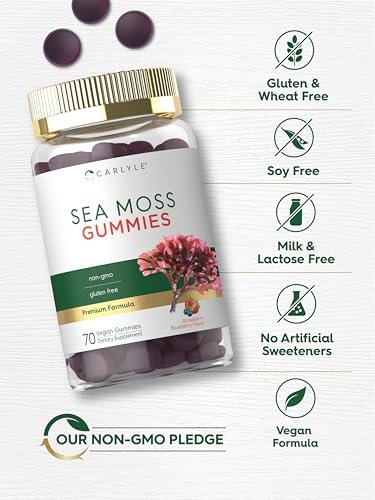 Carlyle Sea Moss Gummies – 70 Stück | Erdbeer-Blaubeer-Geschmack | Vegan, Non-GMO, Glutenfrei