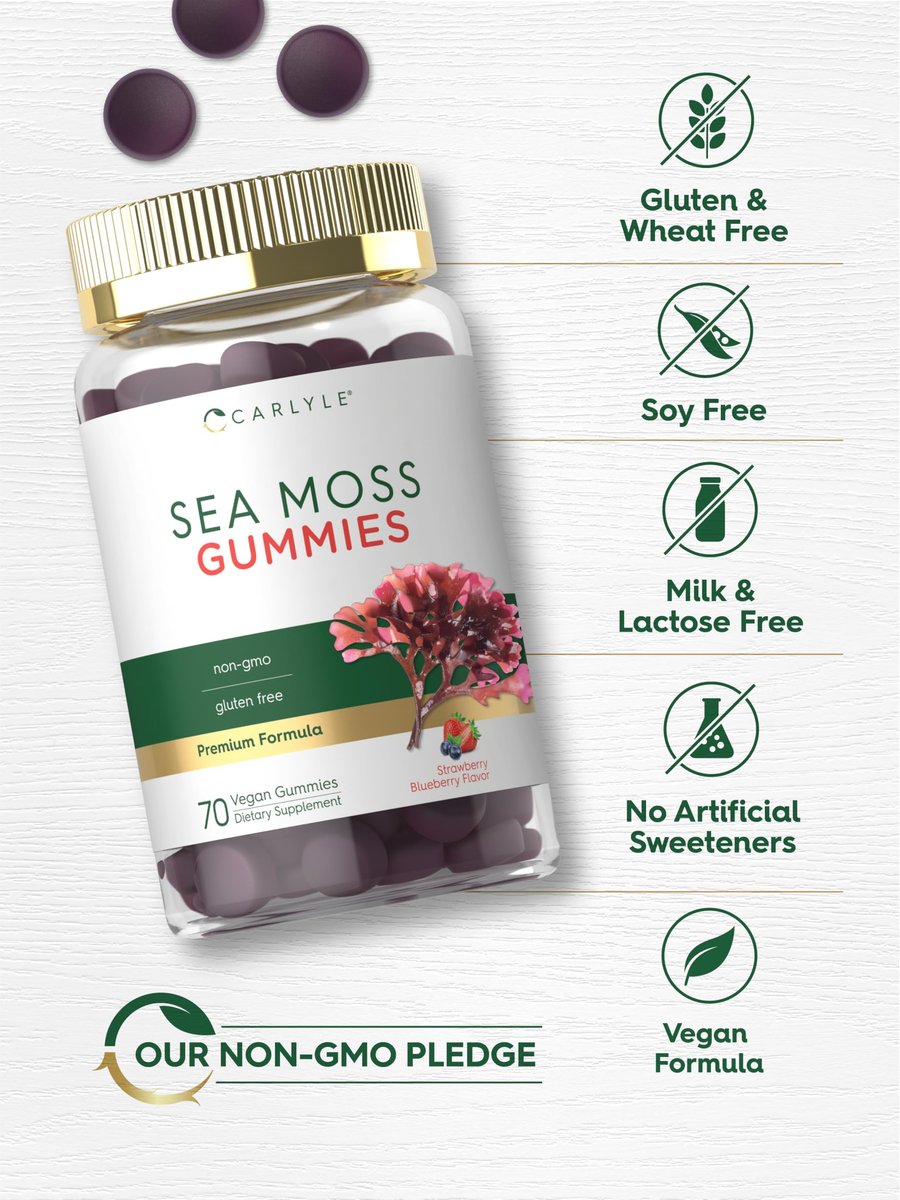 Carlyle Sea Moss Gummies – 70 Stück | Erdbeer-Blaubeer-Geschmack | Vegan, Non-GMO, Glutenfrei