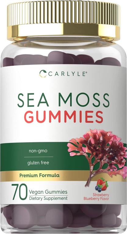 Carlyle Sea Moss Gummies – 70 Stück | Erdbeer-Blaubeer-Geschmack | Vegan, Non-GMO, Glutenfrei