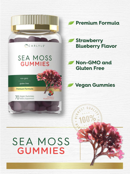 Carlyle Sea Moss Gummies – 70 Stück | Erdbeer-Blaubeer-Geschmack | Vegan, Non-GMO, Glutenfrei
