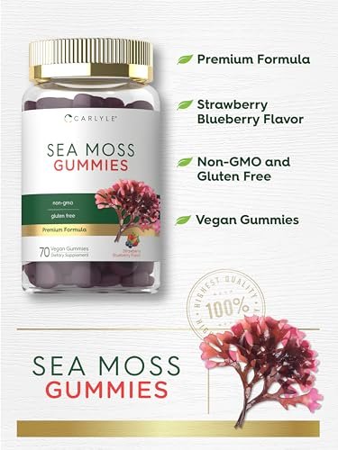 Carlyle Sea Moss Gummies – 70 Stück | Erdbeer-Blaubeer-Geschmack | Vegan, Non-GMO, Glutenfrei