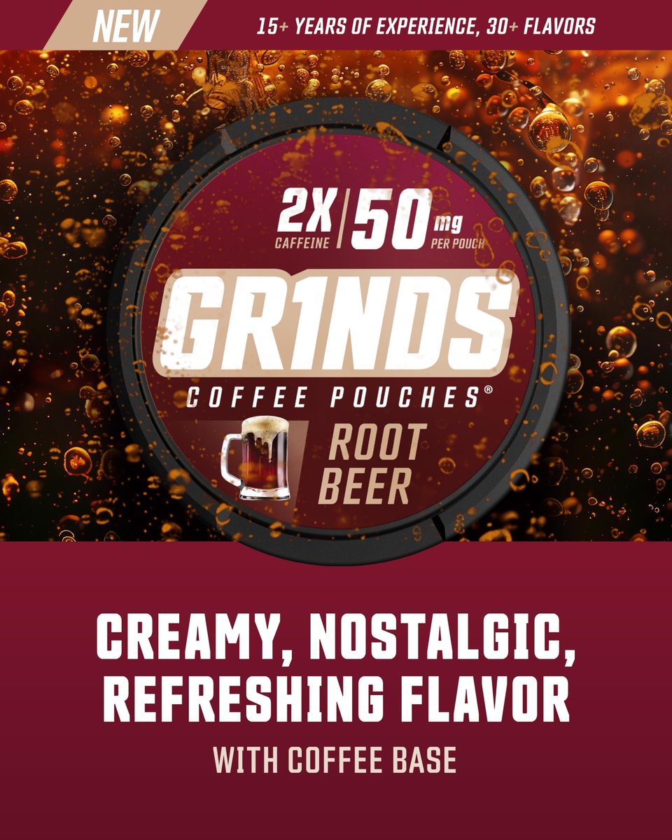 Grinds Coffee Pouches | Root Beer Geschmack | 3 Dosen | Koffein-Kaffeebeutel ohne Brühen | 18 Beutel pro Dose
