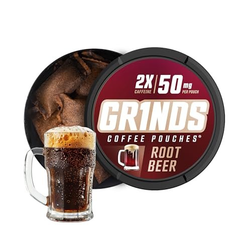 Grinds Coffee Pouches | Root Beer Geschmack | 3 Dosen | Koffein-Kaffeebeutel ohne Brühen | 18 Beutel pro Dose