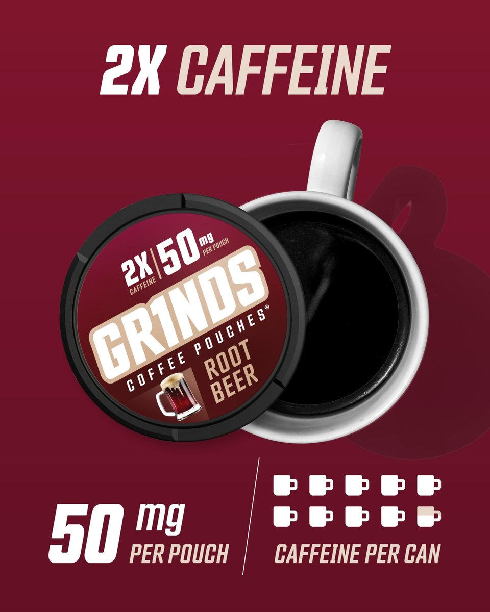Grinds Coffee Pouches | Root Beer Geschmack | 3 Dosen | Koffein-Kaffeebeutel ohne Brühen | 18 Beutel pro Dose