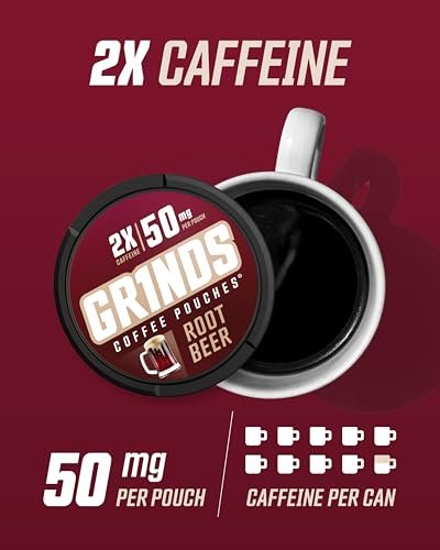 Grinds Coffee Pouches | Root Beer Geschmack | 3 Dosen | Koffein-Kaffeebeutel ohne Brühen | 18 Beutel pro Dose